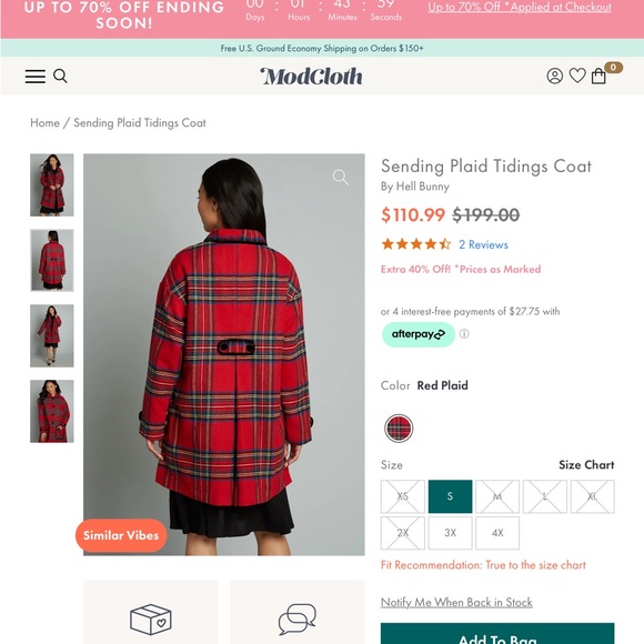 ModCloth by Hell Bunny Sending Plaid Tidings Coat! - Picture 3 of 12